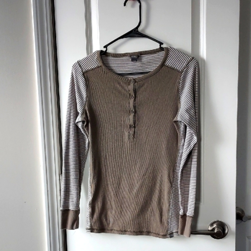 Eddie Bauer long sleeve striped henley top green white small